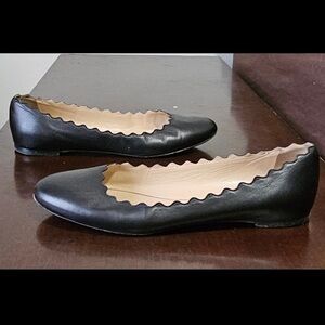 Chloe Scalloped Lauren Flats, Black Leather Chloe Flats in Great Condition